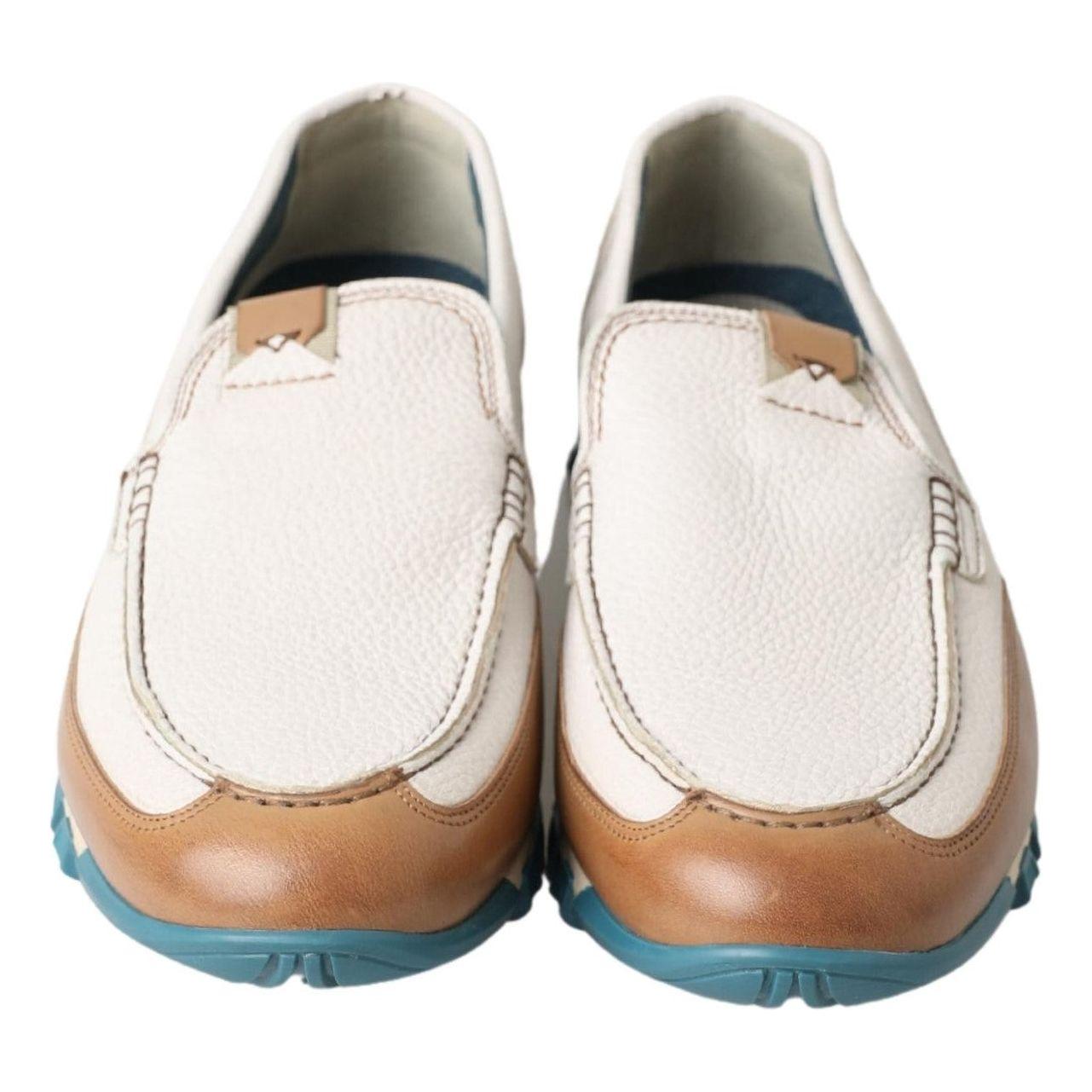 Dolce & Gabbana White Leather Loafers Moccasins Shoes