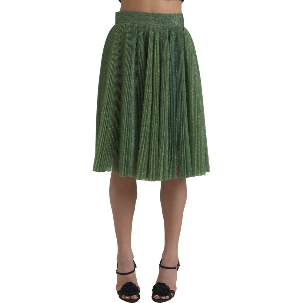 Dolce & Gabbana Metallic Green High Waist A-line Pleated Skirt SKI1829-44