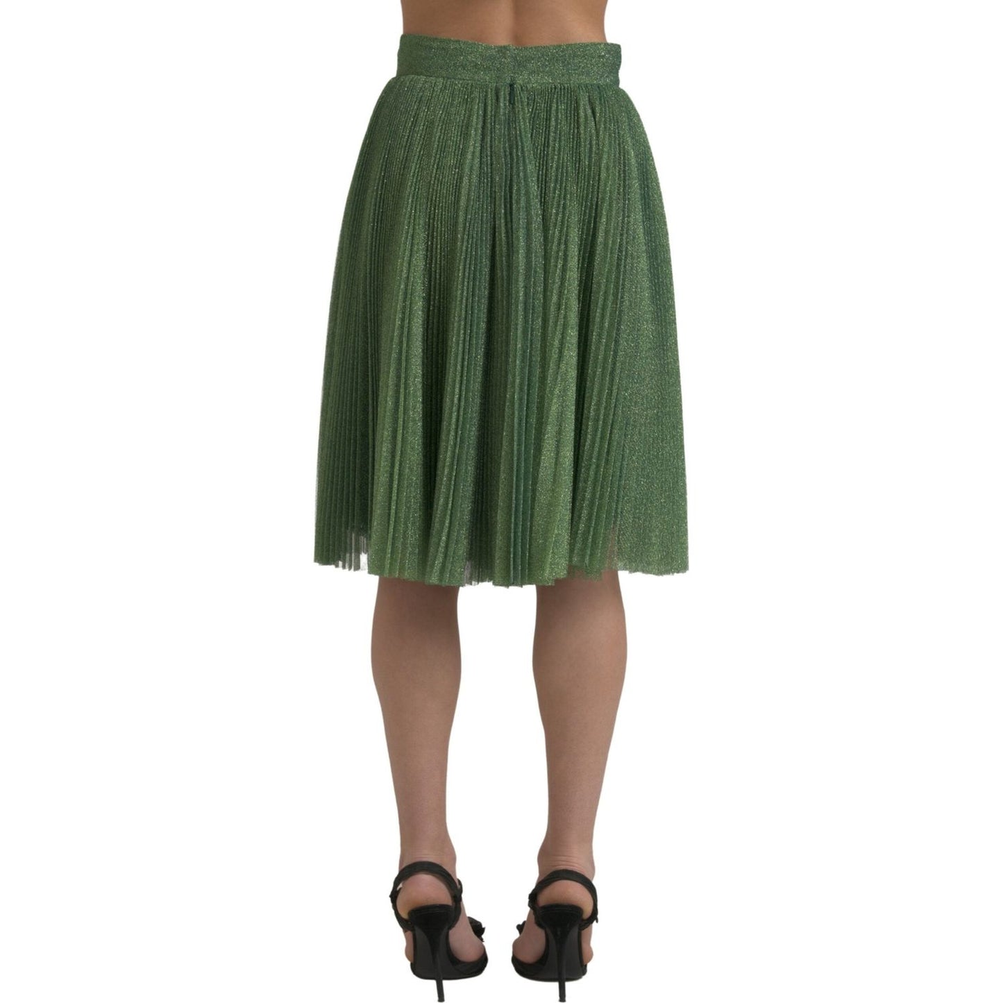 Dolce & Gabbana Metallic Green High Waist A-line Pleated Skirt SKI1829-44