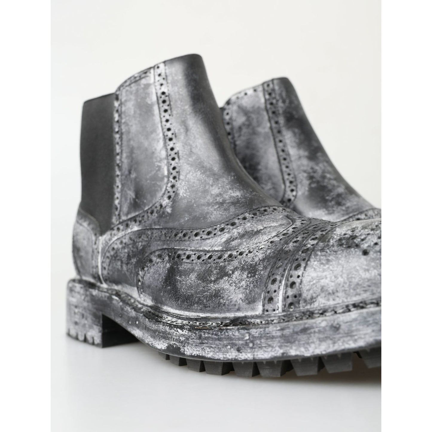 Dolce & Gabbana Elegant Black Faded Chelsea Ankle Boots Dolce & Gabbana Light Gray