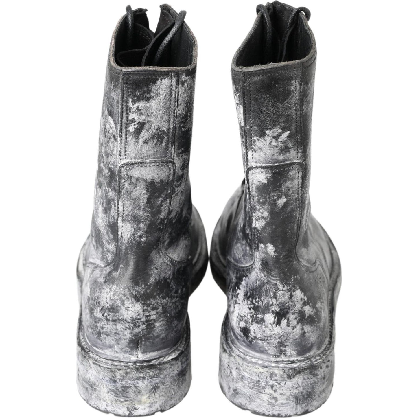 Dolce & Gabbana Chic Black Lace-Up Boots with Gray White Fade Dolce & Gabbana Dark Slate Gray