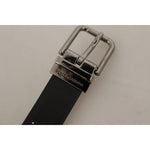 Dolce & Gabbana Black Calf Leather Perforated Metal Buckle Belt BEL8556- 90