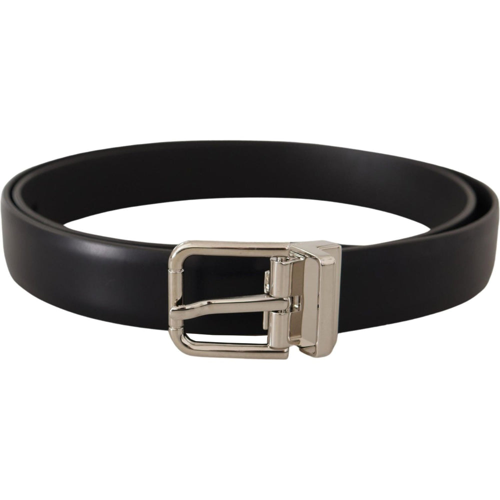 Dolce & Gabbana Black Calf Leather Silver Metal Logo Buckle Belt BEL8638-85