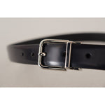 Dolce & Gabbana Black Calf Leather Silver Metal Logo Buckle Belt BEL8638-85