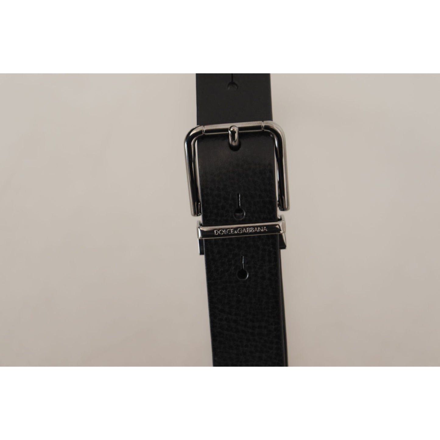 Dolce & Gabbana Elegant Black Leather Belt with Metal Buckle Dolce & Gabbana Gray