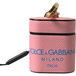 Dolce & Gabbana Pink Blue Calf Leather Logo Print Strap Airpods Case SMY101188