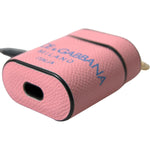 Dolce & Gabbana Pink Blue Calf Leather Logo Print Strap Airpods Case SMY101188