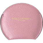 Dolce & Gabbana Pink Calfskin Leather Round Logo Print Hand Mirror Holder SMY101208