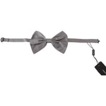 Dolce & Gabbana Bow Tie Men Silver Gray Silk Adjustable Neck Papillon FT6888