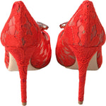 Dolce & Gabbana Red Taormina Lace Crystal Heels Pumps Shoes LA10240-35.5