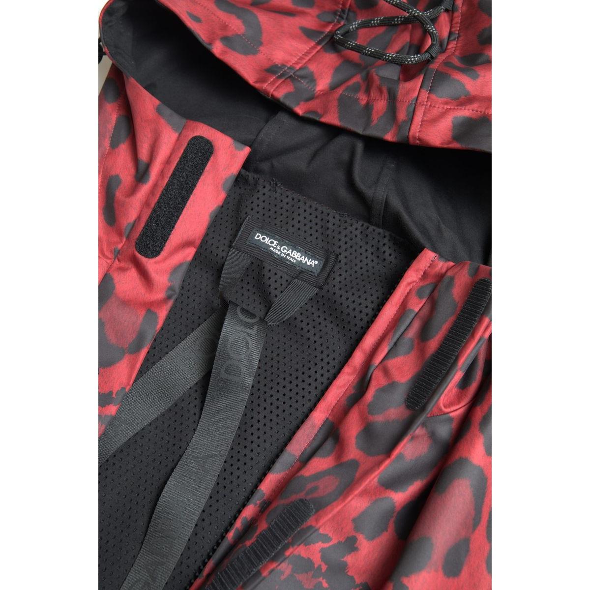 Dolce & Gabbana Radiant Red Leopard Print Hooded Jacket Dolce & Gabbana Dark Slate Gray