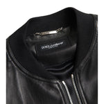 Dolce & Gabbana Black Leather Full Zip Bomber Men Jacket JKT3710-46