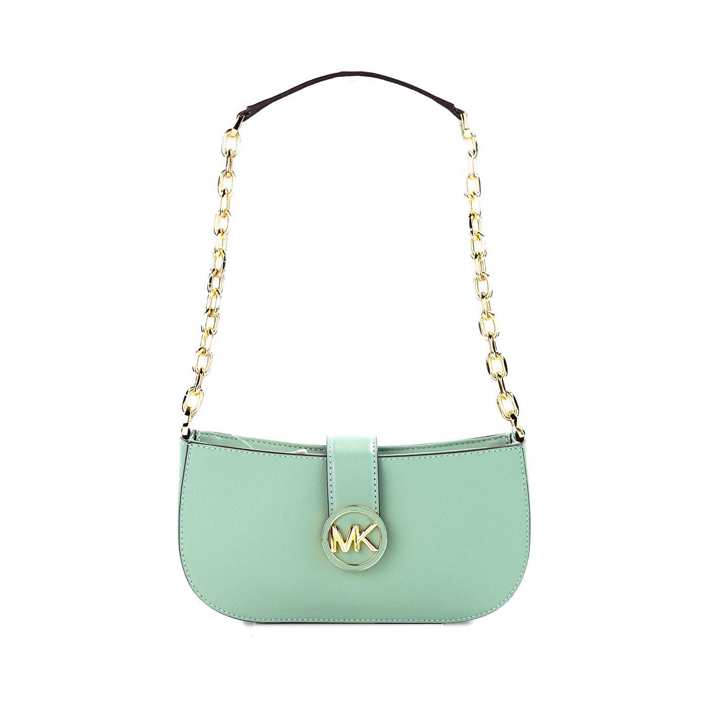Michael Kors Carmen Small Sea Green Leather Pouchette Shoulder Crossbody Purse Michael Kors Dark Gray