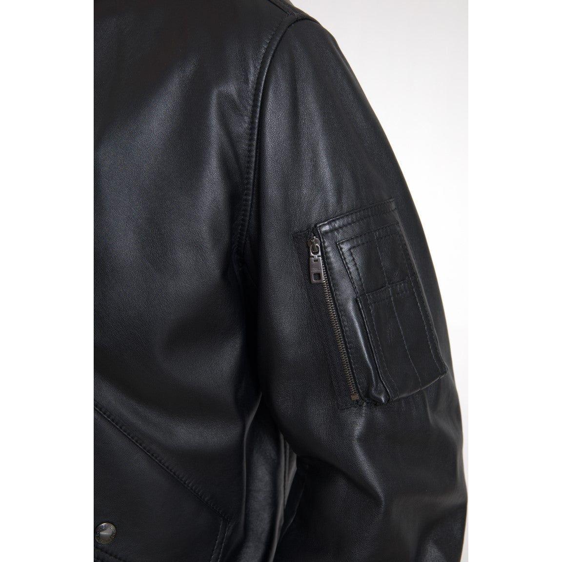 Dolce & Gabbana Black Leather Blouson Full Zip Bomber Jacket JKT3659-44