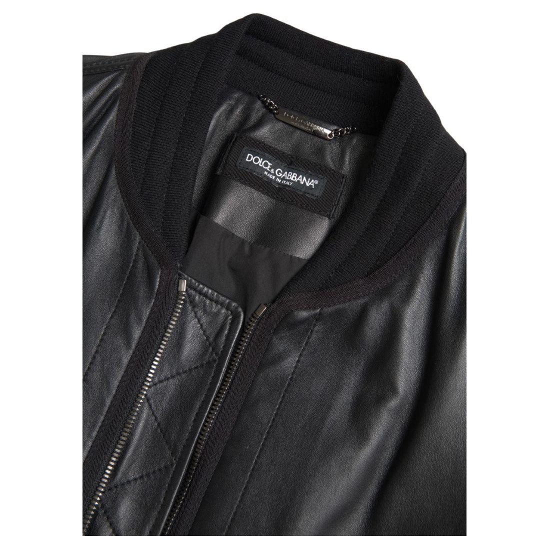 Dolce & Gabbana Black Leather Blouson Full Zip Bomber Jacket JKT3659-44