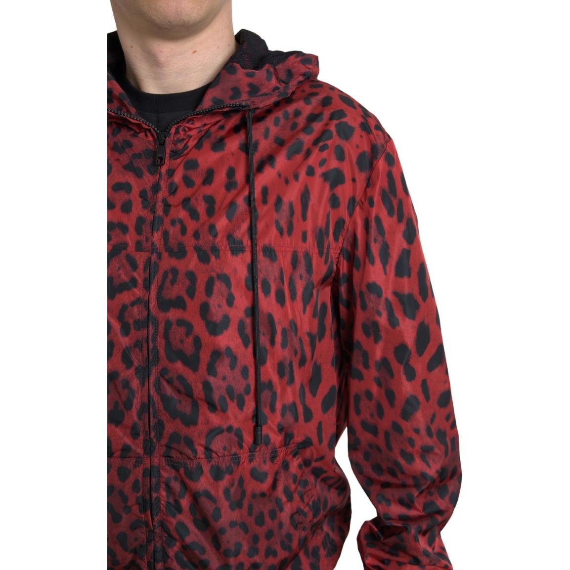 Dolce & Gabbana Red Leopard Hooded Bomber Jacket Dolce & Gabbana Saddle Brown