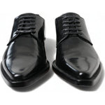 Dolce & Gabbana Black Leather Lace Up Formal Flats Shoes