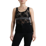 Dolce & Gabbana Black Logo Stripe Lace Sleeveless Tank Top TSH84270-40