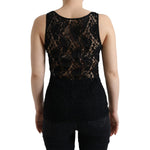 Dolce & Gabbana Black Logo Stripe Lace Sleeveless Tank Top TSH84270-40