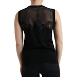 Dolce & Gabbana Black Cashmere Lace Trim Sleeveless Tank Top TSH84299-38