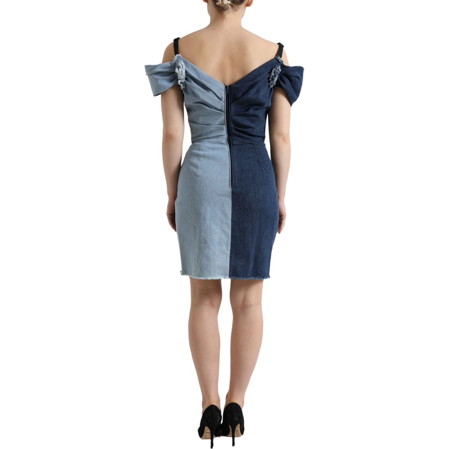 Dolce & Gabbana Blue Patchwork Two Tone Denim Mini Dress DR281102