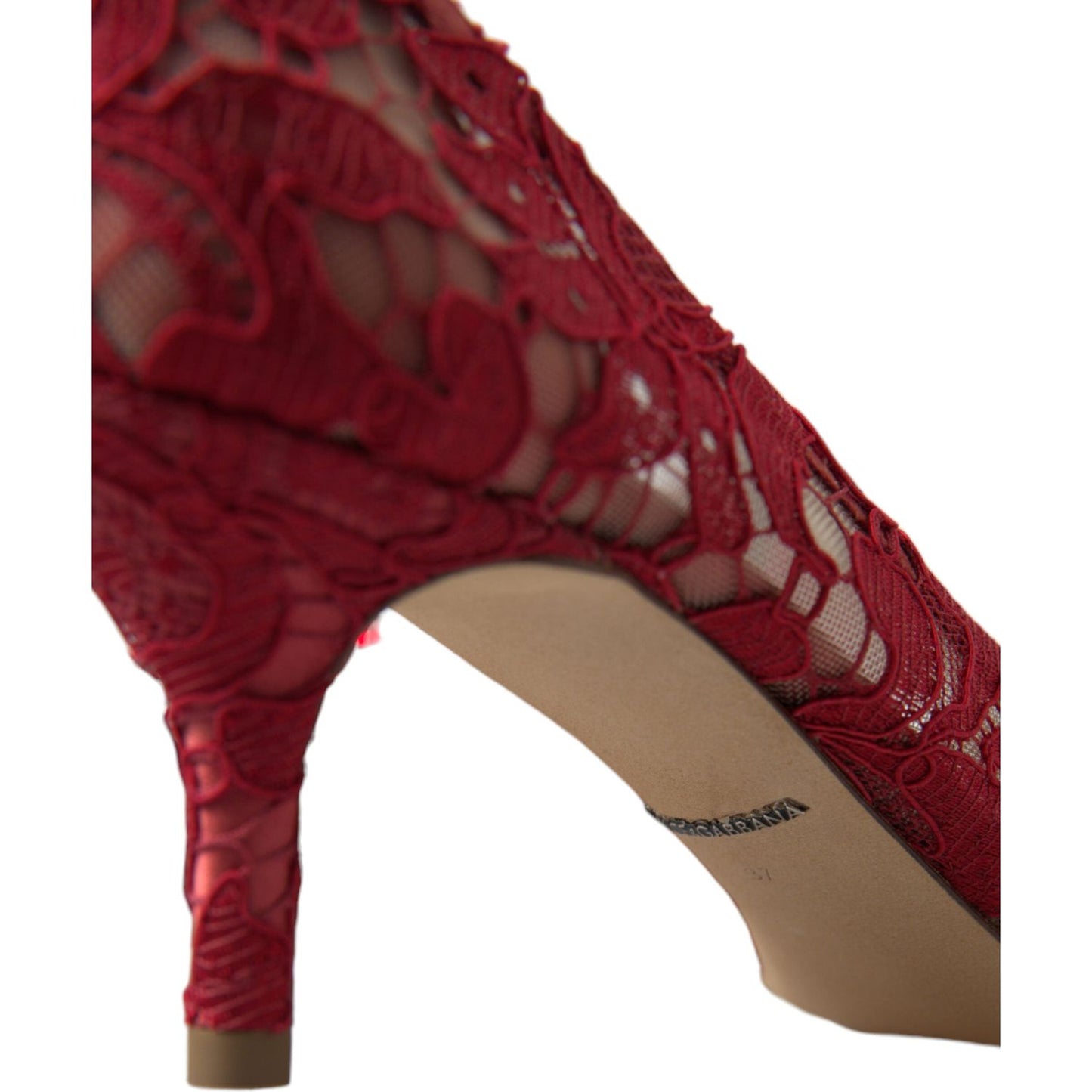 Dolce & Gabbana Red Taormina Lace Crystal Heels Pumps Shoes LA10352-36