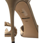 Dolce & Gabbana Gold Satin Ankle Strap Crystal Sandals Shoes LA10358-37