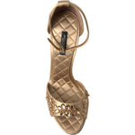 Dolce & Gabbana Gold Satin Ankle Strap Crystal Sandals Shoes LA10358-37
