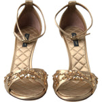 Dolce & Gabbana Gold Satin Ankle Strap Crystal Sandals Shoes LA10358-37