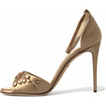 Dolce & Gabbana Gold Satin Ankle Strap Crystal Sandals Shoes LA10358-37
