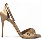 Dolce & Gabbana Gold Satin Ankle Strap Crystal Sandals Shoes LA10358-37