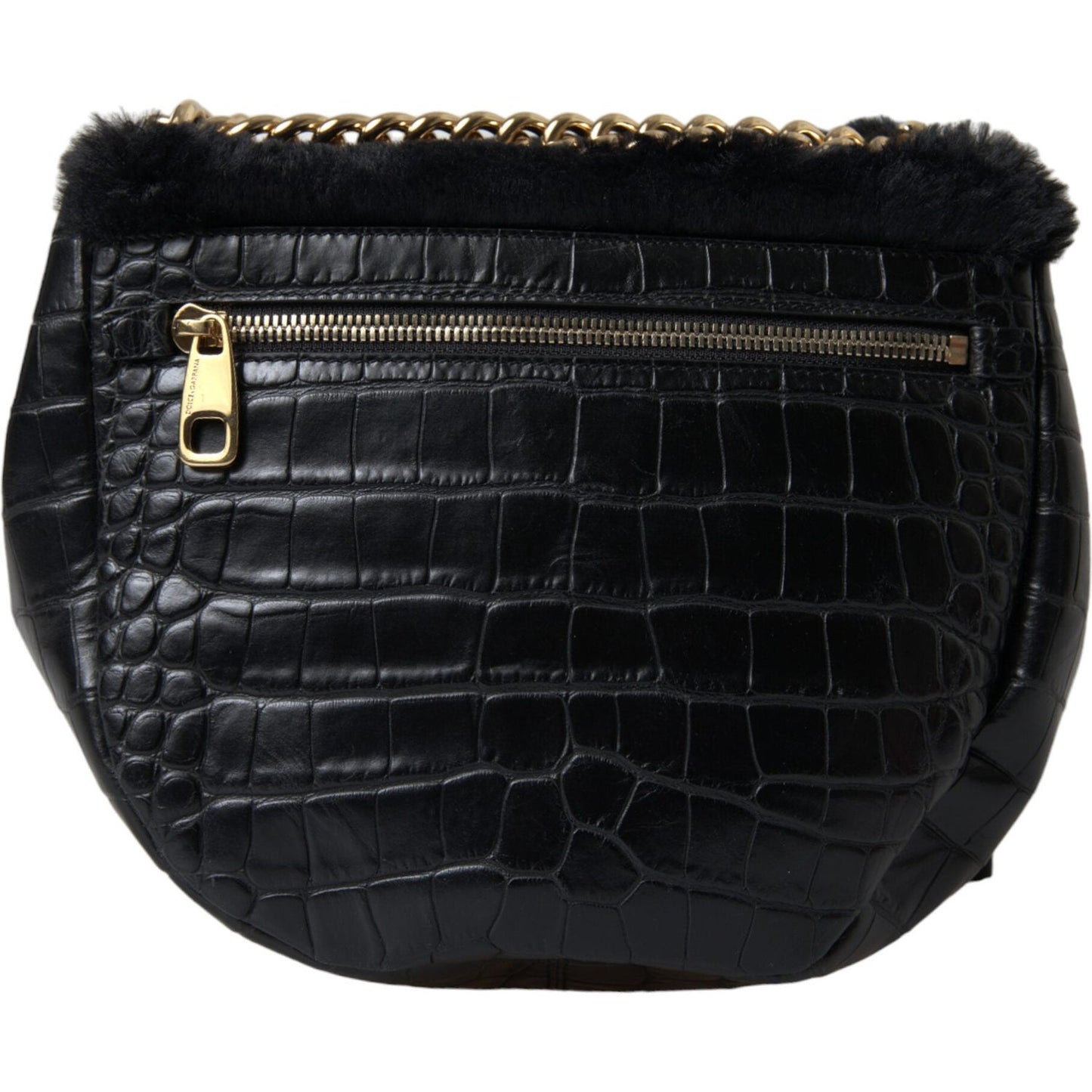 Dolce & Gabbana Exquisite Croc-Embossed Panther Shoulder Bag Dolce & Gabbana Black