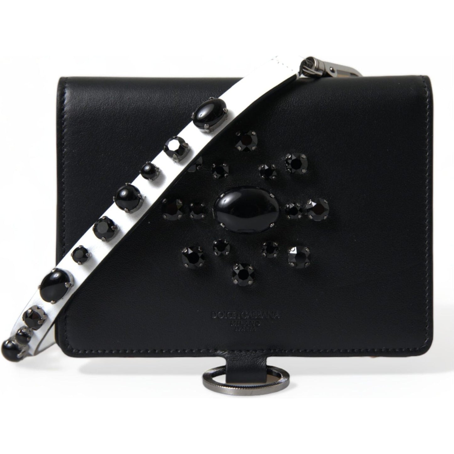 Dolce & Gabbana Elegant Black Leather Crystal Card Holder Wallet Dolce & Gabbana Black