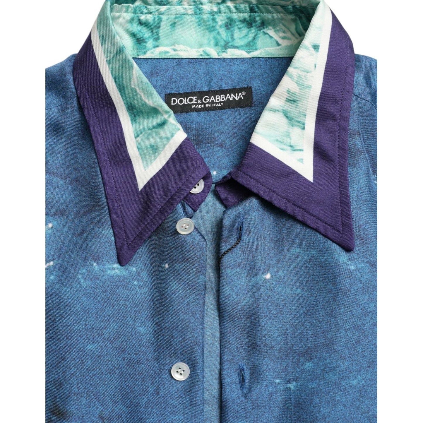 Dolce & Gabbana Elegant Ocean Print Silk Shirt Dolce & Gabbana Dark Slate Blue