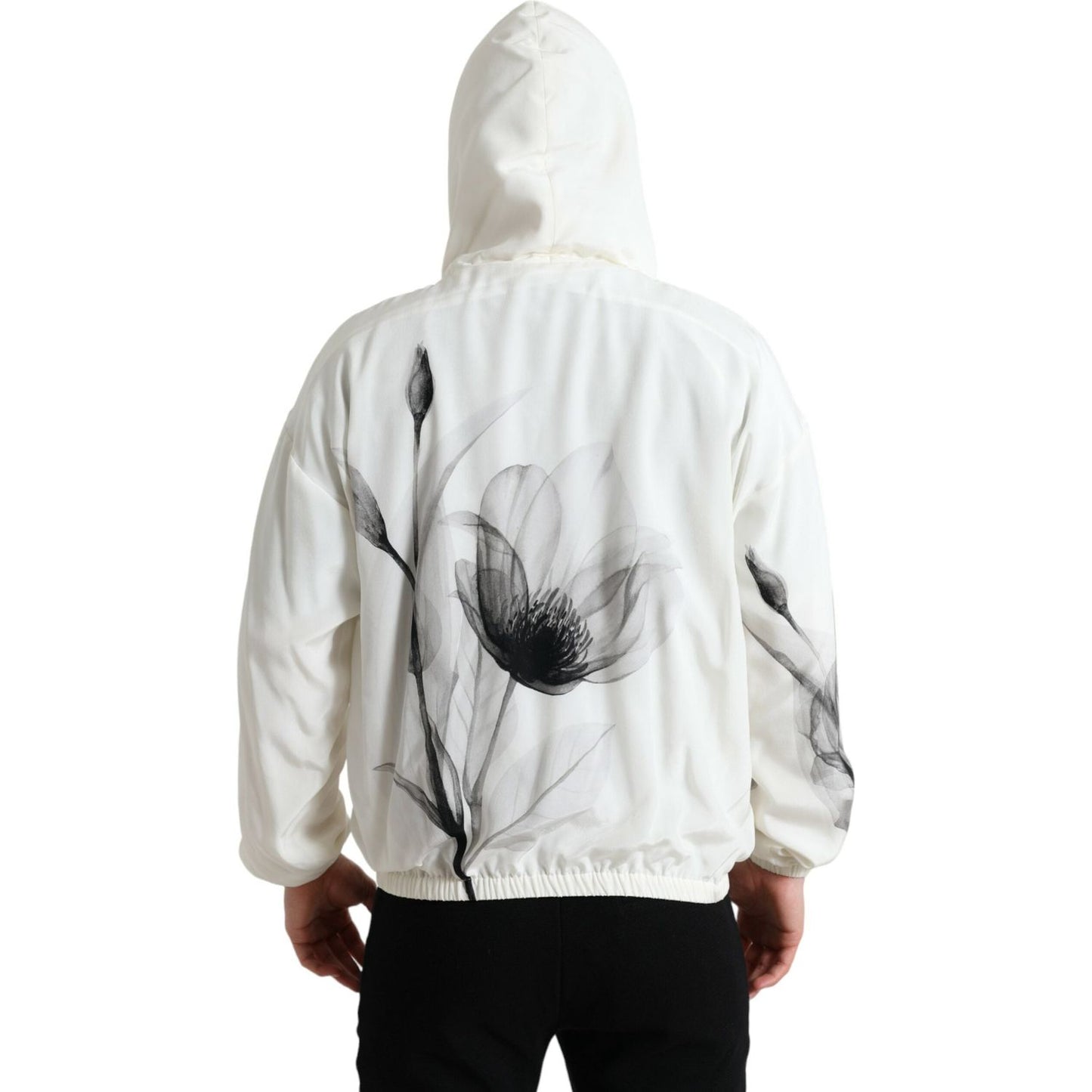 Dolce & Gabbana Elegant Floral Silk Hooded Pullover Dolce & Gabbana Light Gray