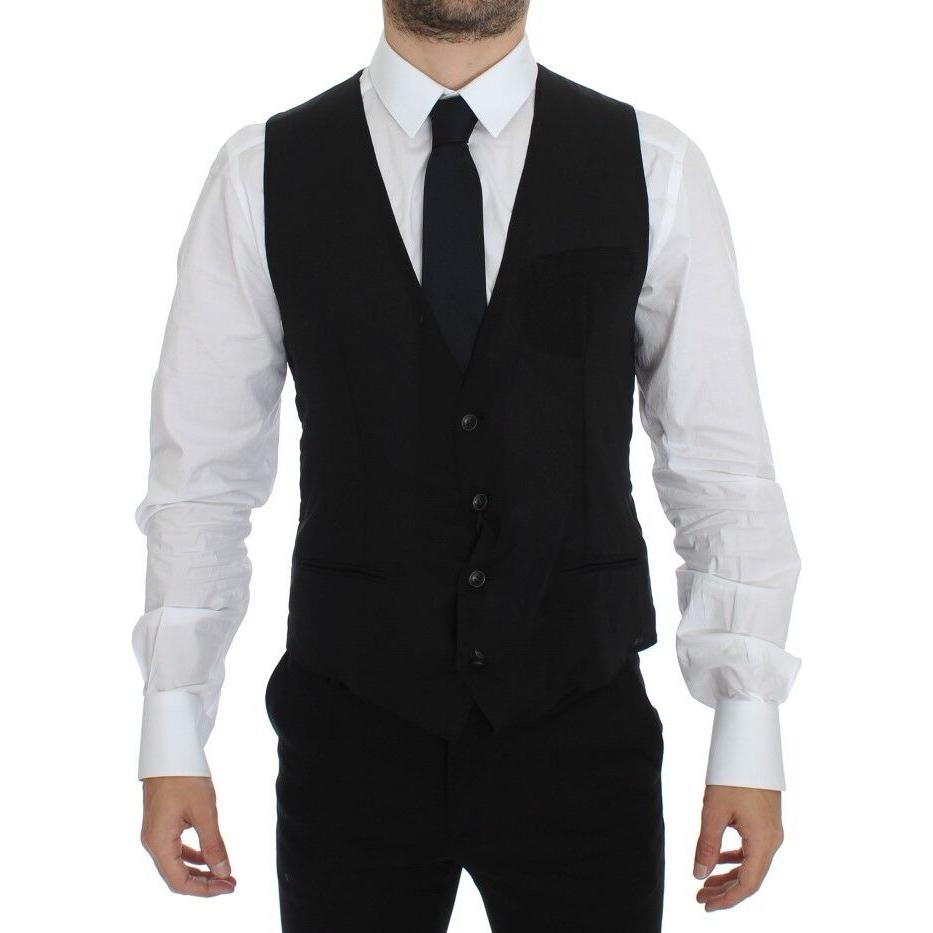Dolce & Gabbana Black Wool Formal Dress Vest Gilet Jacket VES10037-1