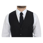 Dolce & Gabbana Black Striped Wool Silk Dress Vest Gilet VES10030-1