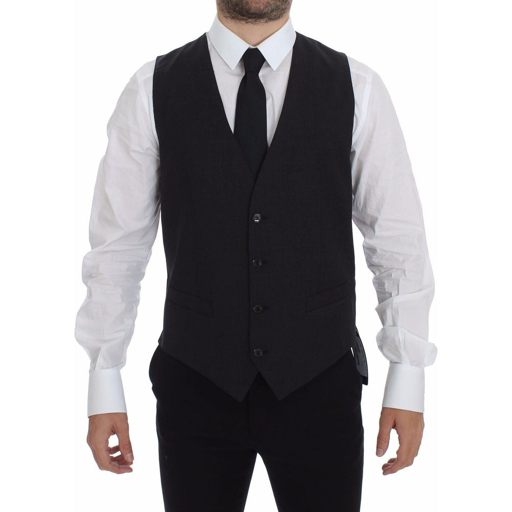 Dolce & Gabbana Gray Slim Fit Button Front Dress Formal Vest GSS10419-1