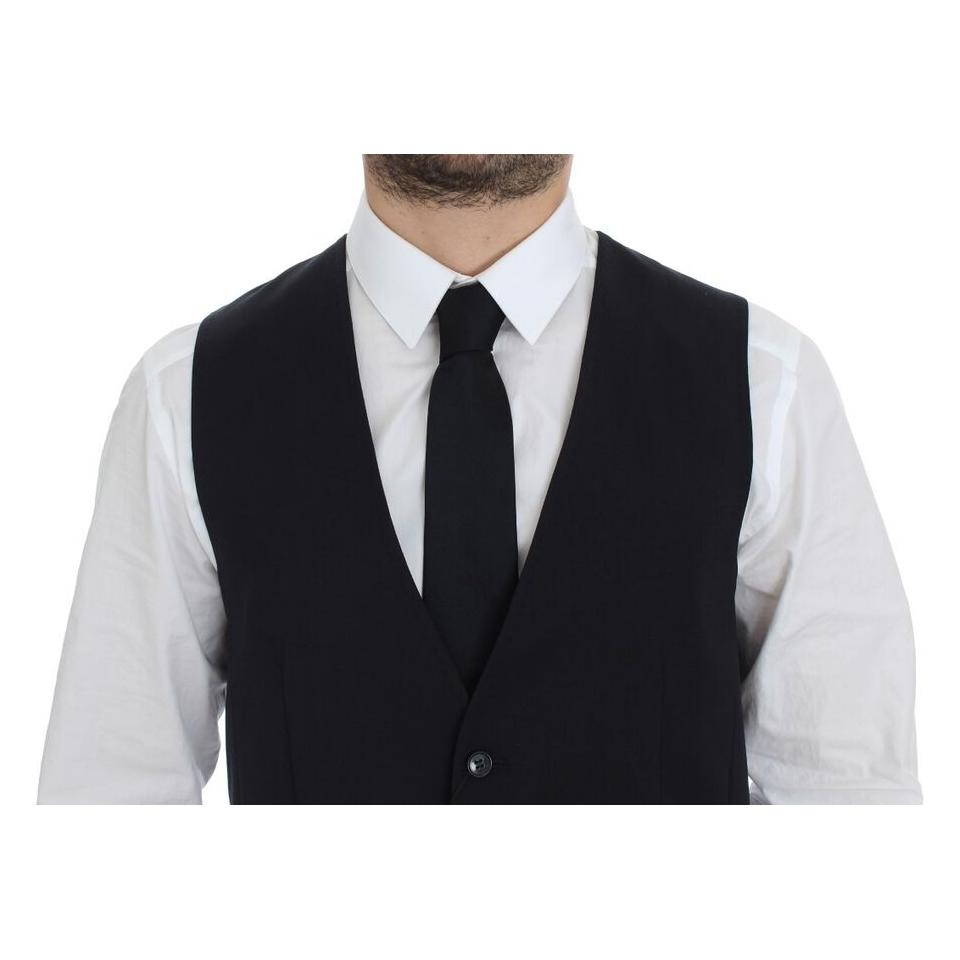 Dolce & Gabbana Elegant Gray Striped Wool-Silk Dress Vest Dolce & Gabbana Black