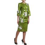 Dolce & Gabbana Green Floral Embellished Sheath Midi Dress DR28202-40