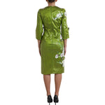 Dolce & Gabbana Green Floral Embellished Sheath Midi Dress DR28202-40