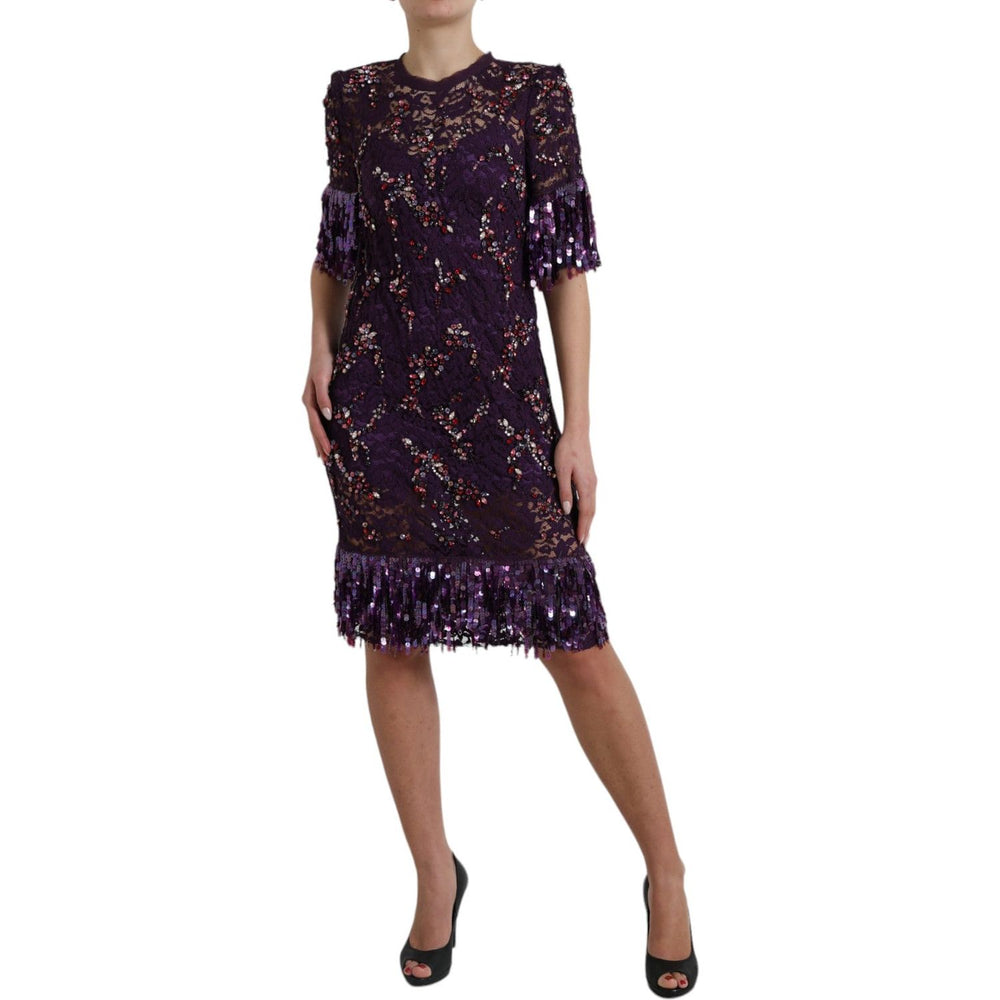 Dolce & Gabbana Purple floral lace crystal embedded dress GSD12637-1
