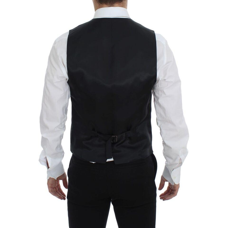 Dolce & Gabbana Elegant Black Striped Wool Dress Vest Dolce & Gabbana Black