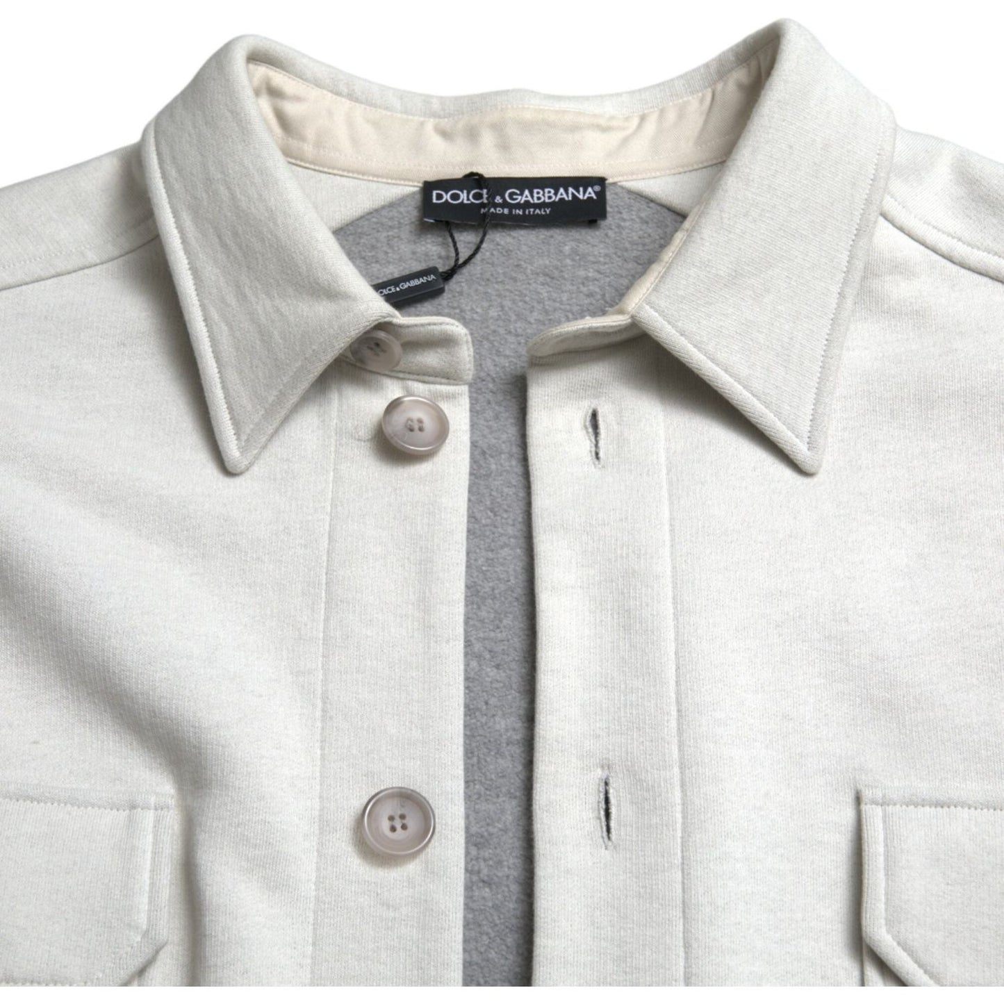 Dolce & Gabbana Elegant Floral Back Cotton Jacket Dolce & Gabbana Light Gray