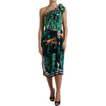 Dolce & Gabbana Green Tropical Jungle Print One Shoulder Midi Dress DR28958-42