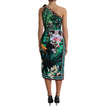 Dolce & Gabbana Green Tropical Jungle Print One Shoulder Midi Dress DR28958-42