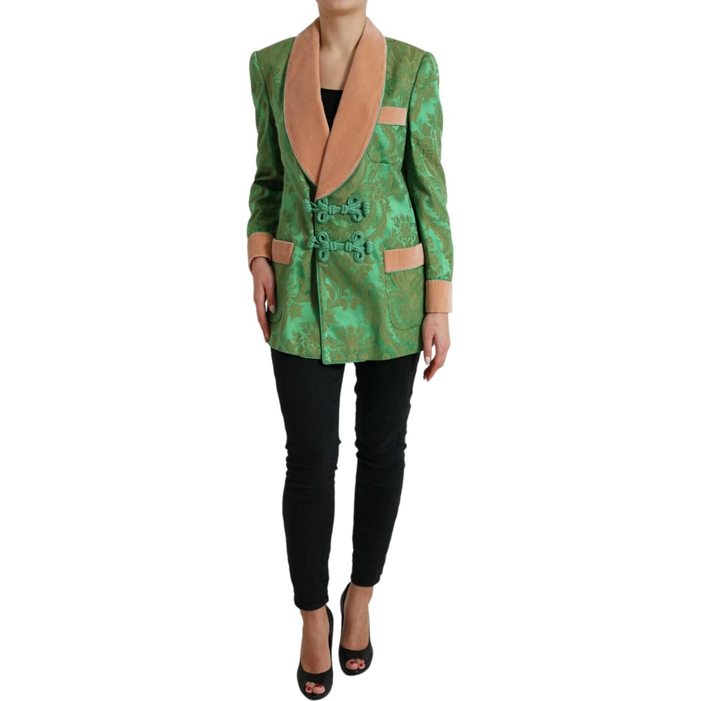 Dolce & Gabbana Green Floral Double Breasted Coat Jacket JKT3721-40