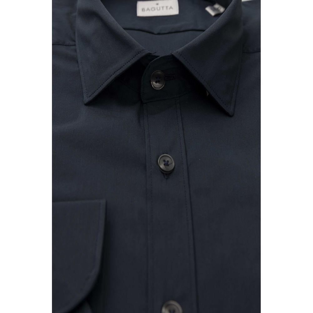 Bagutta Blue Cotton Men's Shirt Bagutta Dark Slate Gray