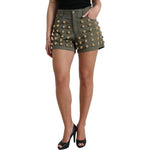 Dolce & Gabbana Green Embellished Cotton High Waist Hot Pants Shorts PAN74900-40
