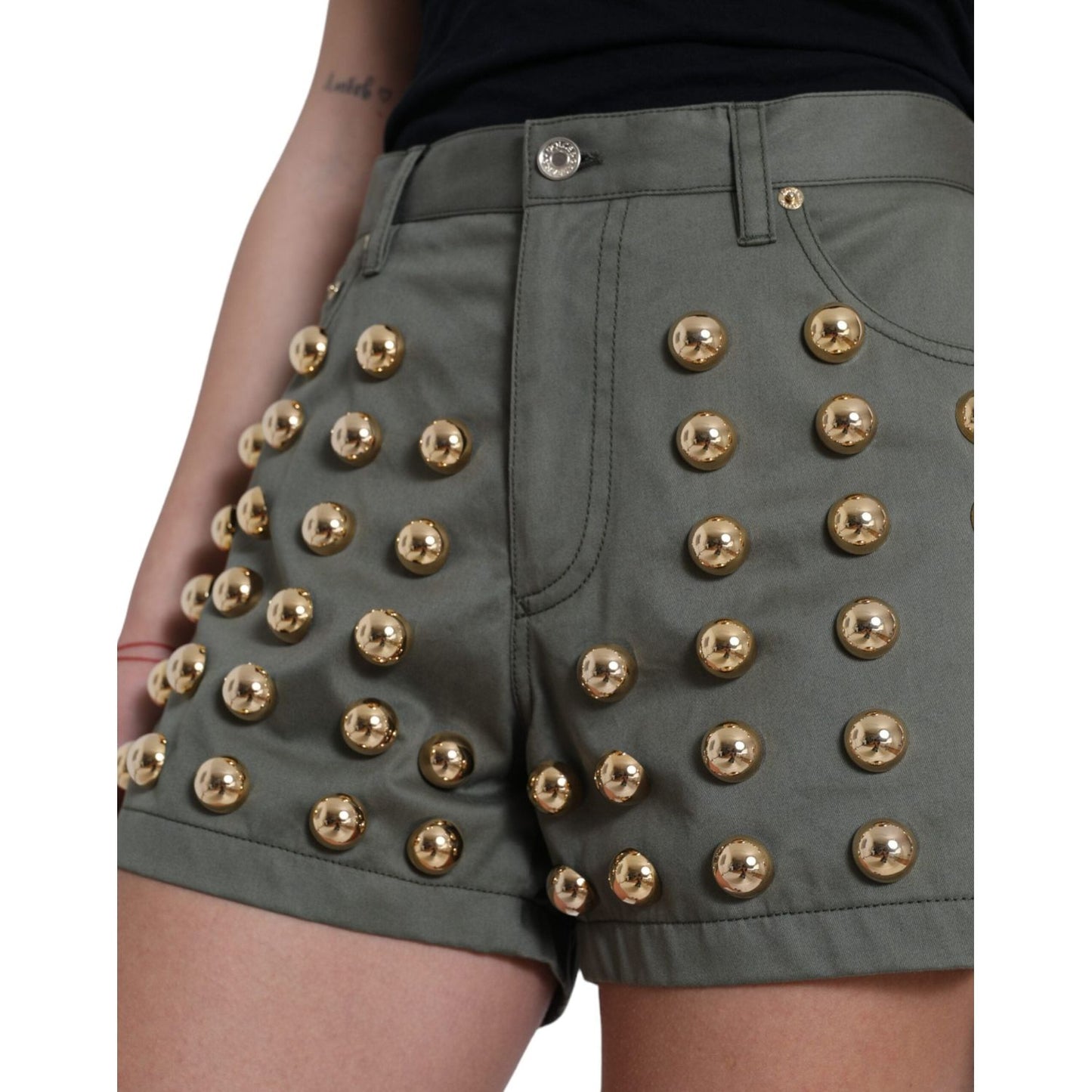 Dolce & Gabbana Green Embellished Cotton High Waist Hot Pants Shorts PAN74900-40